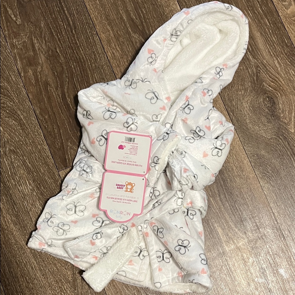 Baby Hooded Bath Robe with Butterfly Print